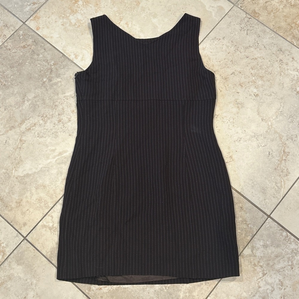 MAX&Co Classics Sheath Dress Womens 12 Brown Pinstripe Sleeveless Italy Preppy - Picture 9 of 10